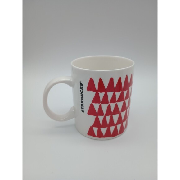 2016 Starbucks White with Red Triangle Christmas Trees 14.2 oz Coffee Mug - Picture 1 of 6